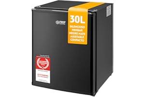 TZS First Austria - Mini Bar y Mini Frigorífico de 30L - Nevera Silenciosa con Puerta Reversible e Iluminación Interior - Ideal para Camping, Oficina, Dormitorio y Hotel - Negro Mate