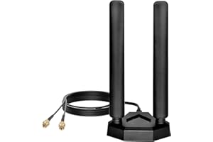 Nelawya Tri Banda WLAN Antena 8dBi 2.4GHz 5.8GHz 6E Base Magnética RP-SMA Adaptador Antena Interior Compatible con WiFi Cámara de Seguridad Tarjeta WLAN PCI Router Inalámbrico Bluetooth