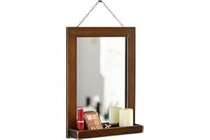 Funerom 30 x 40 cm Wood Farmhouse Wall Mirror Hanging Wall Mirror for Living Room or Bathroom Vanity Brown