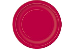UNIQUE PARTY Ruby Red Solid Round Paper Dessert Plates (17cm) 20 Count - Vibrant Paper Plates for Parties and Events, Perfect for Appetizers, Snacks, and Desserts