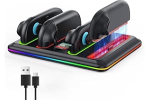 GERBALA Ladestation Kompatibel mit Nintendo Switch 2 Joy-Con, Magnetisch Ladegerät mit LED-Anzeige & RGB-Beleuchtung, Dockingstation mit Spielkartenhalter – Zubehör für Switch 2 Controller