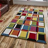 Amanecer Brillante Multi Color alfombra juego de calor fabricado a máquina polipropileno decoración del hogar alfombrilla de suelo (7 Designs), 3D Effect Squares (M381A), 120 x 170 cm