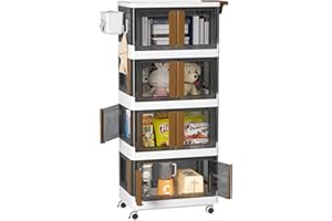 HAIXIN HOME Utility Cart, 4-Tier Snack Cart with Doors & Lockable Wheels, Large Rolling Storage Cart on Wheels for Kitchen, Office, and Home Organization