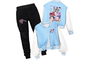 YuanDiann Huntrix Felpa con stampa per bambini, giacca da baseball corta, design con bottoni, per lo sport, casual, senza pelucchi, per ragazzi e ragazze