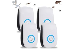 22-65 KHZ Répulsif Ultrason Anti Rongeur Insectes, Puissant 4 Pack Fréquence Changer Répulsif Antiparasitaire pour Occasions Polyvalentes Anti Rats, Souris, Fourmis, Cafards