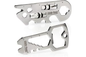 COM-FOUR® Ensemble d'outils multifonctions 2 pièces - outil fonctionnel en acier inoxydable avec 22 fonctions - outil clé avec décapsuleur pour le camping, la randonnée (2 pièces - Multitool A)