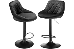 XDAILUYYDS Barhocker Samt 2er Set, Höhenverstellbare Barstühle, 360° Drehstuhl, Küchenstühle mit Rückenlehne und Fußstütze, Esstisch Stuhl-Geeignet für Lobby, Tresen. (Schwarz)
