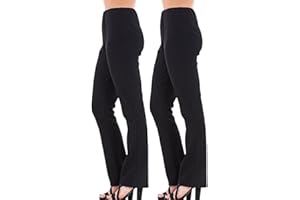 Crazy Fashion Pack of 2 Ribbed Work Trousers for Women UK - Finely Soft Stretch Pull On Ladies Pants Bootleg Casual Full Elasticated Waist Black Navy Bottoms Size 10-24