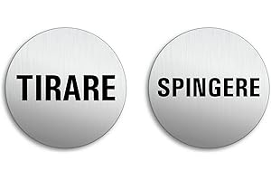 OFFORM DESIGN Targhette Tirare Spingere Ø 75 mm Set di 2 Alluminio spazzolato aspetto acciaio inox auto-adhesiva