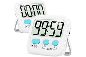 Antonki 2 Pack Digital Kitchen Timers for Cooking, Countdown Timer for Egg, Toothbrush, Office, Classroom, Kids, Teachers - Magnetic, Kickstand, Hanging - Battery Included