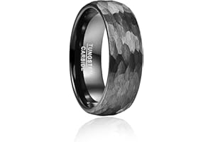 Vakki Gehämmerter Ring Schwarz Wolfram Ringe Herren Ring Wolframcarbid Schwarz Ring Herren Schwarz Gebürstet 4/6/8mm Größe 49 bis 70(15.6-22.3)