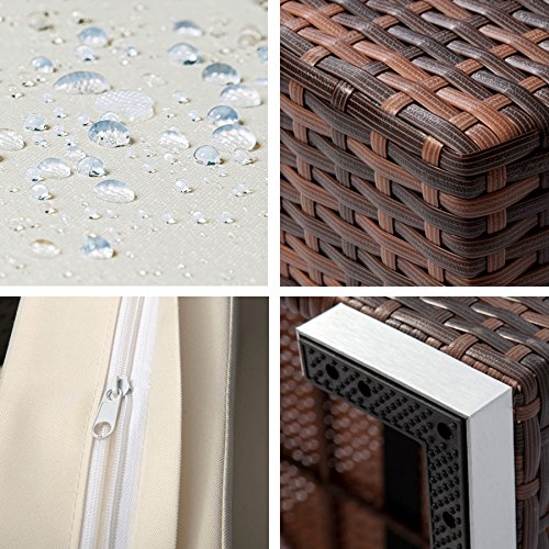 TecTake Hochwertige Aluminium Polyrattan Lounge Sitzgruppe mit Glastisch inkl. Kissen und Klemmen antik braun - 8