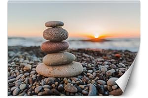 Feeby Fotomurali Tramonto Spiaggia 200x140 cm beige Fotografica In Tessuto Non Tessuto Per Soggiorno Camera Da Letto Bagno Cucina Sala Da Pranzo Ufficio Camera Dei Bambini Torre Di Pietre Astratto