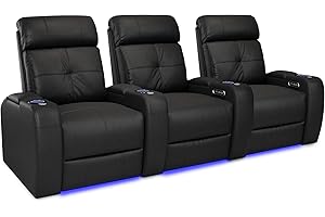 VALENCIA THEATER SEATING Valencia Verona Home Theater Seating | Premium Top Grain Italian 9000 Leather, Power Recliner, Power Headrest, LED Lighting (Row of 3, Black)