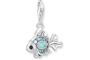 Thomas Sabo Charm-Anhänger Fisch mit Zirkonia aus Sterling-Silber in der Farbe Silber-Blau, Maße: 18,8mm, 25mm, 1884-945-7