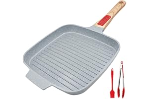 RANX INGST Poêle Grill en Céramique 24 cm, Poêle à Griller avec Poignée Amovible Antiadhésive Compatible Tous feux dont Induction - Bleu