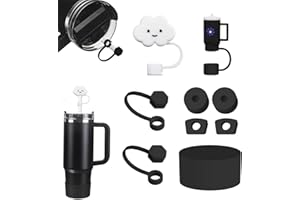 BULL TIGER PRESTIGE Stanley zestaw 9 akcesoriów do kubków z 1 czarnym silikonowym etui, 2 pokrywki na słomki 9-10 mm, 6 silikonowych, szczelnych zatyczek do Stanley Quencher 2.0, 30oz i 40oz (kupki nie wchodzą w zakres