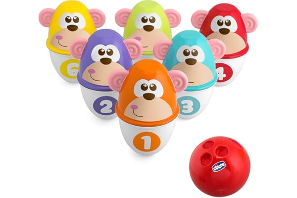 Chicco Bowling de la Jungle, Jeu de Quilles pour Bébé - avec 6 Quilles Séparables, Empilables en 12 Morceaux, Boule Lumineuse Incluse - Cadeau pour Enfants 18 Mois à 8 Ans