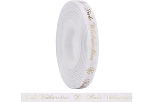 BYZANDQI 22m Schleifenband 10mm Satinband, Geschenkband Weihnachten Weiß Dekoband Weihnachtsband Stoffband mit Frohe Weihnachten