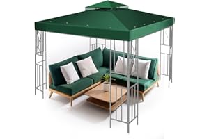 Flexzion Auvent de tonnelle de Rechange imperméable de 2,4 x 2,4 m, Housse de Protection UV30 à Double Niveau pour auvents, Jardin, terrasse, Tente de Cour (Vert)