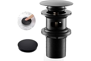 JINYOMFLY Desagüe Lavabo Negro, Tapon Lavabo Click Clack, Valvula Click Clack Lavabo, Pop Up Lavabo, Desagüe Lavabo Universal con Rebosadero (Negro)