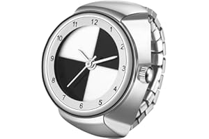 JewelryWe Quartz Casual Finger Watch: Men Women Stainless Steel Elastic Strap Round Analog Quartz Arabic Numerals Dial Ring Watches