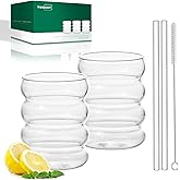 twoant Trinkbecher mit Gewinde 350ml 2er Set Cocktailgläser Wellenförmige Wassergläser Getränkegläser Saftgläser