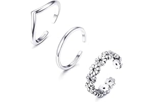 LOLIAS 925 Bagues D'orteil En Argent Sterling Pour Femmes Hypoallergéniques Réglables Bagues à Bout Ouvert Queue Doigt Fleur Anneaux Ensemble 3 Pièces Bijoux De Pied