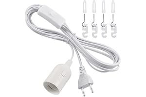 ‎DICUNO DiCUNO E27 Lampenfassung mit Schalter, E27 Lampensockel mit 4M Netzkabel und EU Stecker, für Lampenaufhängung, Pendelleuchten, Deckenlampen, DIY Projekte, Weiß, 1er-Pack