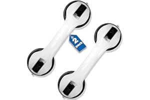 BUDDING JOY Shower Handle 2 Pack 12 inch Grab Rails, Bathroom, Bathtubs, Bath Safety Grab Bar with Strong Hold Suction Cup for Elderly, Handicap, Seniors for Wall Handle, Black