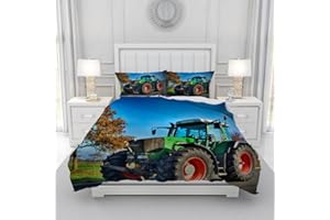 Gegeryozer Copripiumino Trattore 220×240 cm Set di Biancheria da Letto per Bambini Copripiumino Trattore in Microfibra + 2 Federe 50×75 cm(T1)