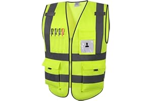 Ryaco Gilet riflettente, giubbotto di sicurezza ANSI classe 2 ad alta visibilità con strisce riflettenti, 9 tasche e zip frontale, norme ANSI/ISEA (XXL)