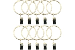 ANCLLO 40 szt. nierdzewnych draperii, matowych, metalowych pierścieni do zasłon ze stali nierdzewnej, z klipsami, 3,8 cm, złote