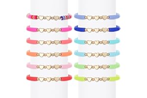 Thinp Friendship Bracelets, 12 Colorful Kids Bracelets with Flat Beads, Letter, Heart, Evil Eye Designs - Adjustable, Inspirational for Girls, Women, Men - Party Accessories