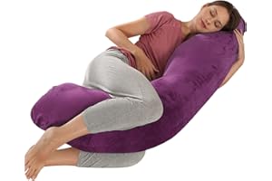 SHANNA Coussin de Grossesse en J, Coussin d'allaitement, Coussin de Maternité, Oreiller de Grossesse pour Dormir, Oreiller pour Support Enceinte avec Housse Velours Rempla?Able et Lavable, Mauve