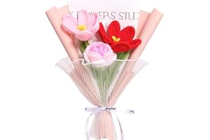 YOFANUP Crochet Flowers, Finished Handmade Crocheted Flowers, Crochet Flower Bouquet, Pink Roses,Tulip, Preserved Flower for Mothers Day, Valentines Day, Birthday