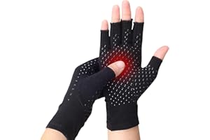 Tweozek Arthritis Gloves with Grip Dots, Compression Gloves for Women Men, Fingerless Cotton Glove, Non-Slip Breathable Design Gloves for Arthritic Hands, Daily Use (L)