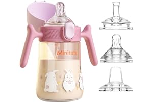 nohlerlife Baby Sippy Cup 240ml, Weighted Straw Non Spill Cup for Months 6+, Toddlers Straw Cup with Handles, Spill-Proof, Leak-Proof with 3 Types Soft Silicone Spout, BPA Free (Purple)