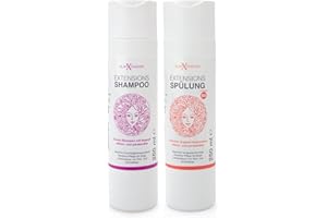 ‎GLAMXTENSIONS Extensions Shampoo und Spülung Set - ohne Silikone | hoher Anteil Arganöl - Für Rohhaar, Echthaar, Extensions Pflege Haarverlängerungen Perücken und Haarteile, 2 x 250ml