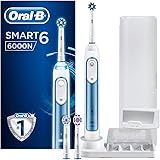 Oral-B Smart 6 6000N CrossAction Spazzolino Elettrico Ricaricabile, 1 Blu Manico Connesso, 5 Modalità tra cui Sbiancante, Den