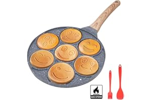 Bobikuke Poêle à Pancakes, Poêle à crêpes Smiley Poêle à Crêpes Pour Enfants Antiadhésif Plat à Crêpes Pour le Petit-Déjeuner Gris
