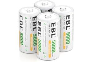 EBL Baby C akumulator 5000 mAh – NI-MH akumulator wielokrotnego ładowania, 4 szt. z pudełkiem do przechowywania, akumulator 1,2 V typu C