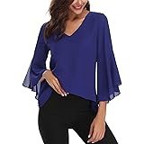 Gyabnw Camicetta Donna Casual in Chiffon Estiva Camicia Elegante Traspirante di 3/4 Manica a Volant Scollo a V Blusa Leggero 