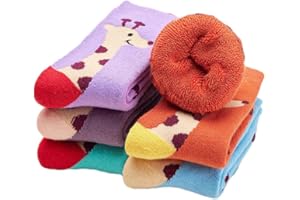 Alxad Chaussettes Chaudes en Coton pour Enfants Chaussettes Thermiques en Laine Mérinos, Chaussettes Hiver Fille Chaussettes ÉPais, Motif Animaux Chaussettes pour Filles/Garçons, 5 paires