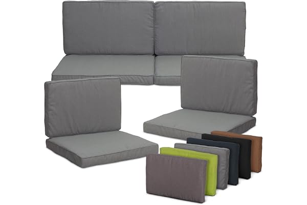 Ensemble de 8 coussins pour meubles en rotain/osier pour salon, gris foncé, rembourrage inclus 50 % coton/50 % polyester avec fermeture Éclair