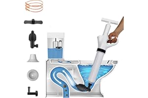 NewFree Toilet Plunger,High Pressure Plunger Kit,Air Clog Remover,Air Drain Blaster Gun with 4 Replaceable Heads,Bathroom Plunger Detachable Assembly Sewer,for Sink Toilet Floor Drain and Pipe Clog