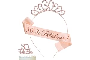 MIOSJI 30th Birthday Sash and Crown Rose Gold Crystal Tiara for Women 30th birthday Hats 30th Birthday Decorations Women Birthday Gift Party Accessories