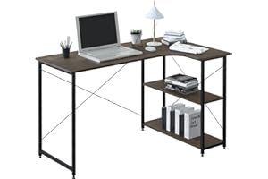 ‎WOLTU WOLTU Biurko narożne, biurko w kształcie litery L z 2 półkami, biurko pod komputer, stolik narożny, duży stół do biura, domu, biura, gier, wzornictwo przemysłowe, 120 x 71,5 x 74 cm, czarne + rdzawy