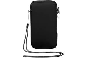 HUILATE Neopren Handy Tasche Neopren-Handyhülle mit Umhängeband Universalhülle für Smartphones bis 6,5 Zoll mit Extrafächern für Karten, Kopfhörer, Geld etc, Schwarz