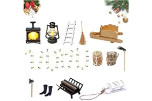 SONGYEA Puppenhaus Miniatur Zubehör Set, 13 Stück Wichtel Zubehör Weihnachten Möbel mit Grußkarten, Miniatur Zubehör für Weihnachtsdekoration, DIY
